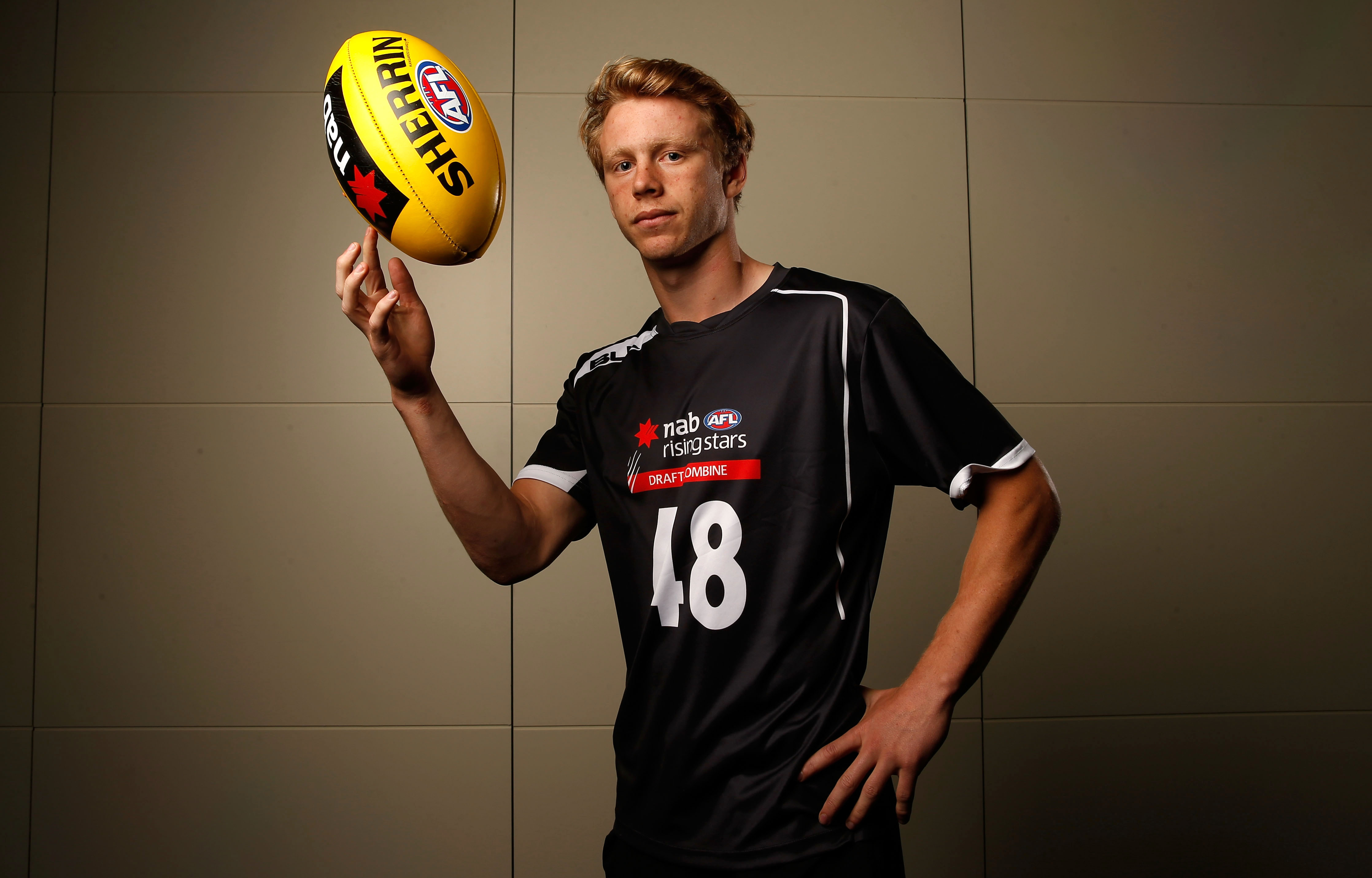 MELBOURNE, AUSTRALIA - OCTOBER 10: Callum Mills poses for a portrait during day 2 of the 2015 NAB AFL Draft Combine at Etihad Stadium, Melbourne on October 10, 2015. (Photo: Adam Trafford/AFL Media)
